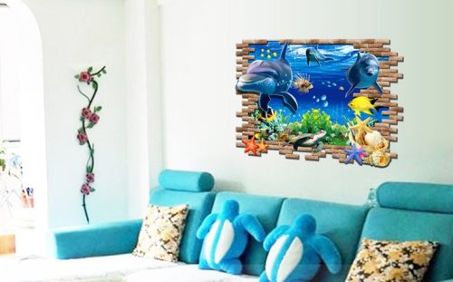 ABQ9704 Dekoratív Delfines falmatrica 60x40 cm, raktárról azonnal