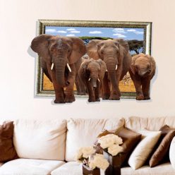   SK9025W 3D hatású Elefántcsaládos falmatrica 90x60 cm, azonnal raktárról